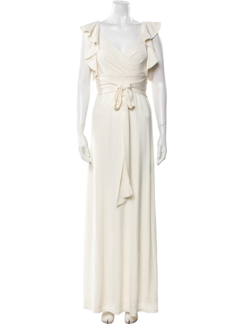 NWT Halston Heritage Ivory Ruffle Wrap Maxi Gown XS MSRP $629